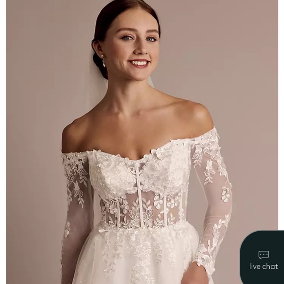 David's Bridal Dresses & Skirts - David's Bridal Off-Shoulder Lace Wedding Dress in White